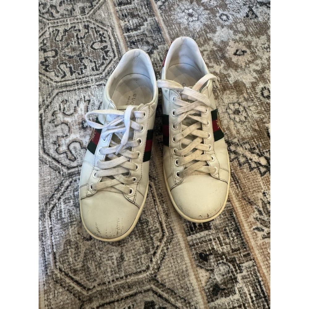 Gucci Ace Green Crocodile White Leather Shoes Sneakers Size 36